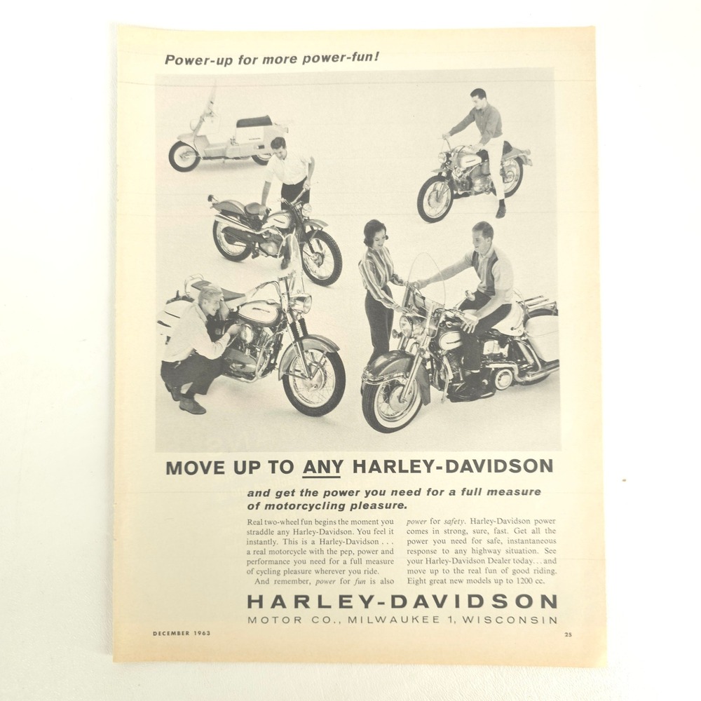 Harley-Davidson Motorcycle Print Ad Vintage 1963 Motorcycles Garage Wall Decor